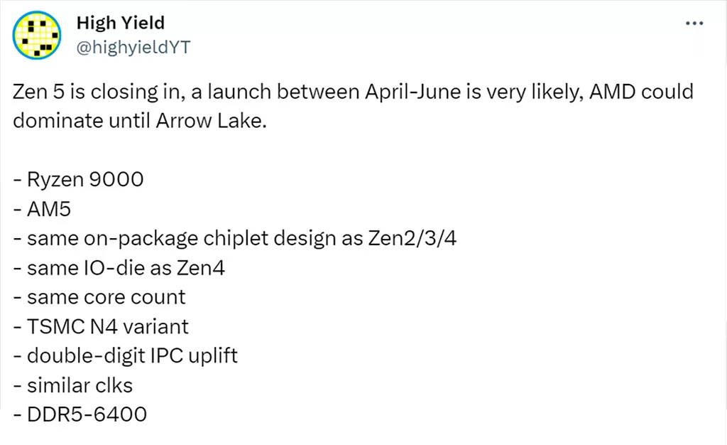 AMD обещает выпустить процессоры Zen 5 во второй половине года