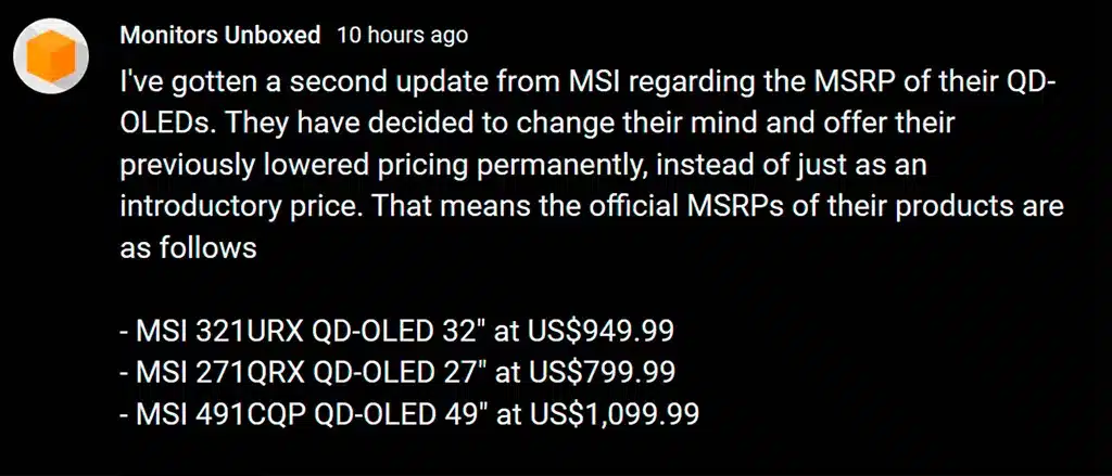 MSI выпустит троицу относительно доступных OLED-мониторов